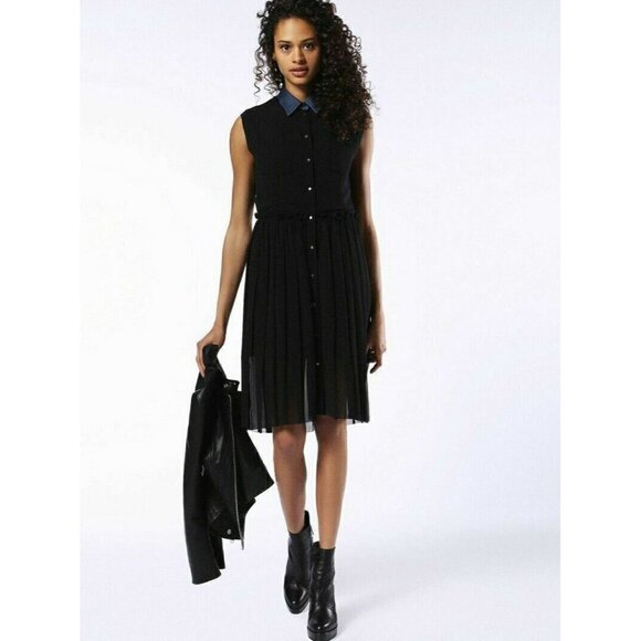 DIESEL Women's Black Chiffon Collared D-casey-b Pleated Shirt Dress DL12 $248 - Picture 8 of 11